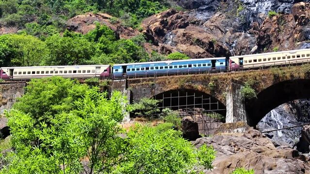 Train On Arch Bridge In Panjim 