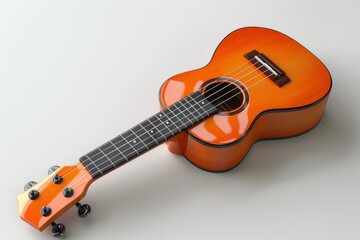 Obraz premium Orange ukulele guitar isolated on white background. Musical instrument for tropical and acoustic vibes.