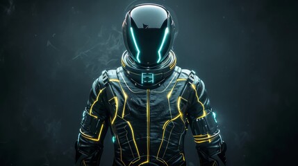 Fototapeta premium Advanced Futuristic Spacesuit with Neon Accents and Cybernetic Enhancements