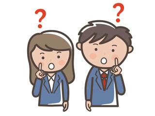 はてなと疑問に思う男女ビジネスマンの上半身イラスト