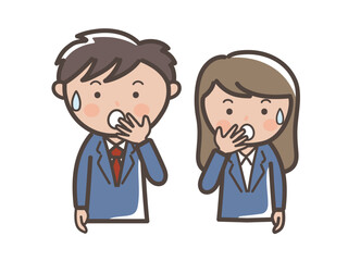 見てはいけないものを見てしまって唖然とする男女ビジネスマンの上半身イラスト