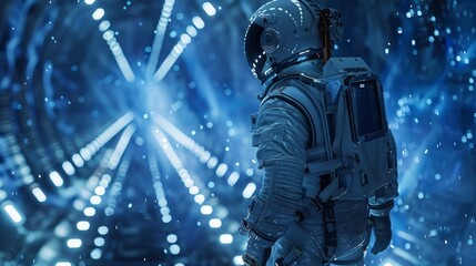 Futuristic Astronaut with Cybernetic Enhancements Explores the Vast Depths of Space