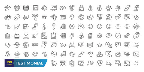 Testimonial icon set. Customer Feedback and User Experience related icon set. Collection and pack of linear web and ui icons. Editable stroke. Vector illustration