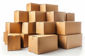 Fototapeta premium Box package delivery cardboard carton stack isolated on white background. Essential containers for shipping and storage.