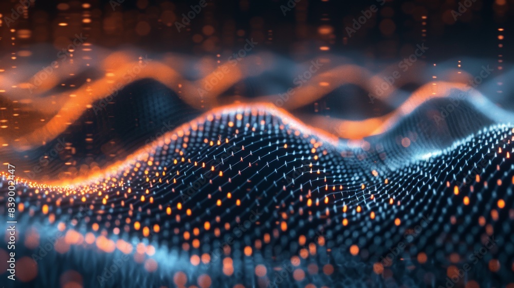 Poster an abstract image of a wave pattern with dots, ai