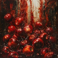 Downpour of Ruby Apples Filling a Dark Chasm with Crisp Delight