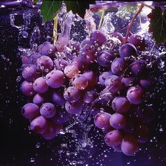 Lush Grapes Plunge into Refreshing Water: A Tactile Experience of Taste and