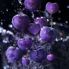 Lavender Plums in Free-Fall: A Vibrant Contrast of Color and Motion in a Watery Abundance