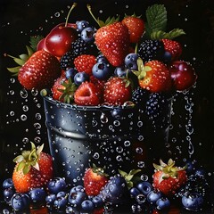Ripe Berries Tumbling into a Resin Bucket: A Fresh Morning Harvest