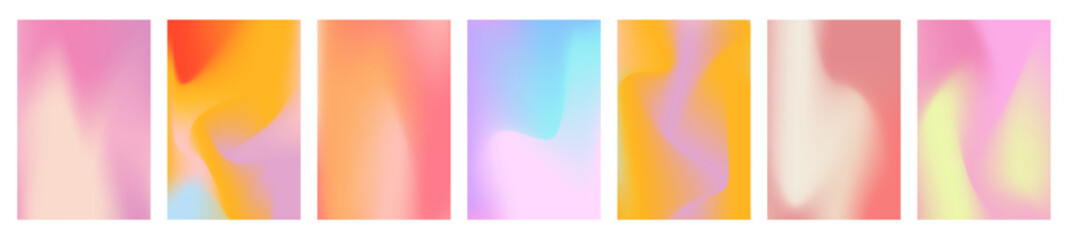 Naklejka premium Peach gradient background set with abstract wave. Nude, peach and apricot gradient soft poster. Warm fuzz bg for wallpaper. Vector illustration