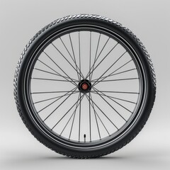 Fototapeta premium Side view of bicycle wheel isolated on white background. Detailed 3D rendering of bike part.