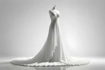 White wedding dress on a mannequin doll isolated on white background