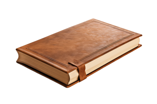 The Secrets Within: A Brown Leather Book Unveiled on a White or Clear Surface PNG Transparent Background..