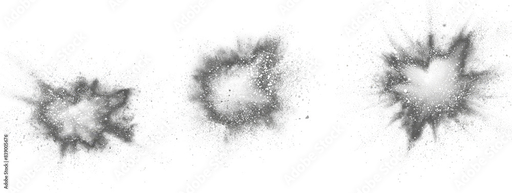 Poster light particles explosion on black background. white texture isolated on top. dark textured overlay.
