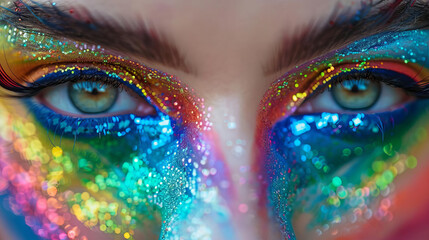 Vibrant drag makeup at Pride flat design top view celebratory theme animation full color