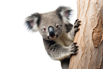 Majestic Koala Perched Atop a Tree Branch on a White or Clear Surface PNG Transparent Background..