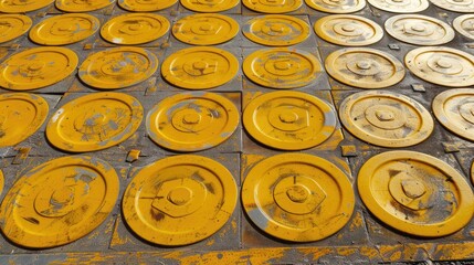 Yellow pattern painted on steel floor plate