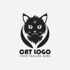 black cat head logo with a white border in a semicircle