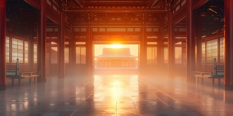 3D rendering of a traditional Japanese dojo or karate school in haze. Concept 3D Rendering, Traditional Japanese Dojo, Karate School, Haze