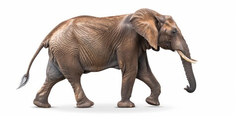 Obraz premium A side view of an elephant walking on white background