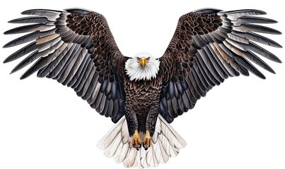 Obraz premium drawing of bald eagle flying with spread wings on white background