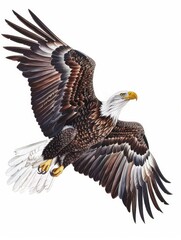 Obraz premium drawing of bald eagle flying with spread wings on white background