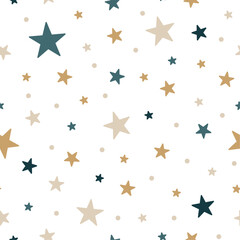 Seamless stars on white. Star Seamless Pattern Vector Illustration Background. Cute Festive Stars Seamless Pattern. Starry Sky Colorful Background. Vector Holiday and Birthday Party Design