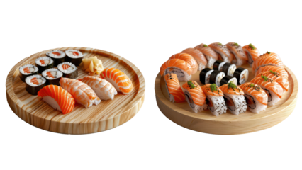 Set of Fresh Sushi Roll with Salmon, Cut Out Isolated on Transparent Background