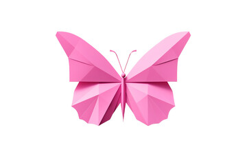 The Graceful Dance of a Pink Origami Butterfly on a White or Clear Surface PNG Transparent Background..