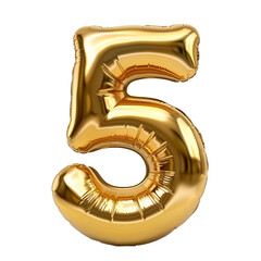 5 number golden balloon isolated