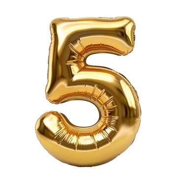 5 number golden balloon isolated