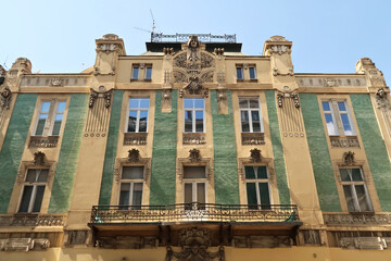 The facade of the Stamenkovic House, Building of Merchant Stamenkovic, decorated with green tiles,...