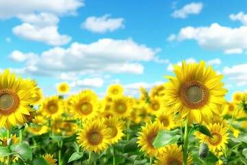 Obraz premium Field of blooming sunflowers sky landscape outdoors.