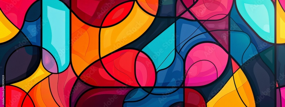 Poster a colorful abstract painting with many different colored circles. the circles are of various sizes a