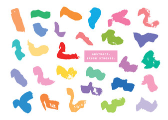 Colorful abstract paint brush strokes element set. Painting graphic element bundle. Creative freehand drawing templates. Hand drawn brushes pack.