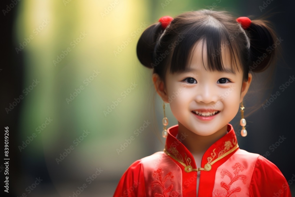 Sticker Chinese little girl dress tradition fashion.