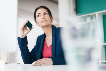 Portrait of smiling businesswoman on the phone