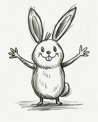 Obraz premium Minimalistic Full-Body Bunny Illustration in T-pose, Humorous Style with Basic Shapes, Ideal for Figure Drawing, Available in Light Pink, Baby Blue, Lavender, and Mint Green