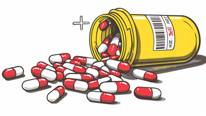 Drawing of medicines and bottles in cartoon style. Render, generative ai