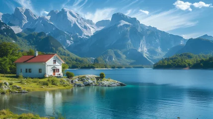 Papier peint photo Villes / Voyage house on the lake in the mountains  © Irina