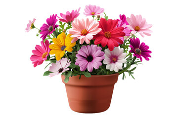 Colorful flowers in a pot isolated on transparent background