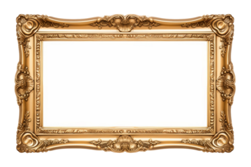 The Radiant Elegance: A Precious Gold Frame on a White or Clear Surface PNG Transparent Background..