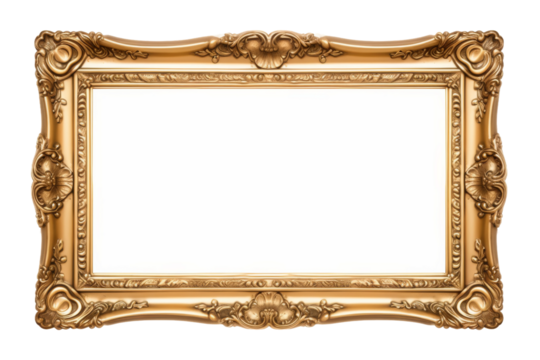 The Radiant Elegance: A Precious Gold Frame on a White or Clear Surface PNG Transparent Background.. - Powered by Adobe