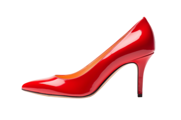 Scarlet Stiletto Elegance on a White or Clear Surface PNG Transparent Background..