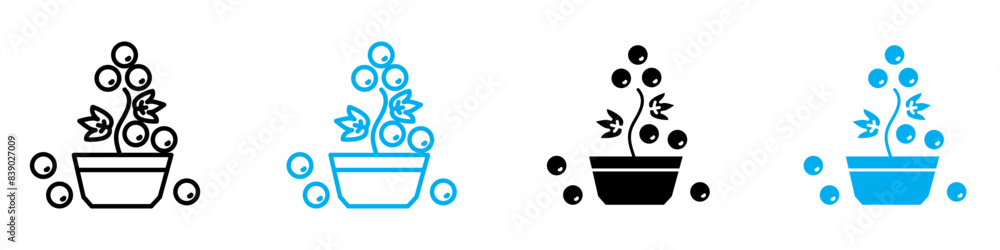 Poster berry shrubs and vines icon vector set collection for web