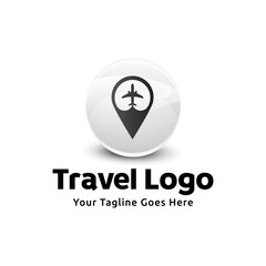 logo design combining the shape of a pin map with an airplane, logo design traveling template