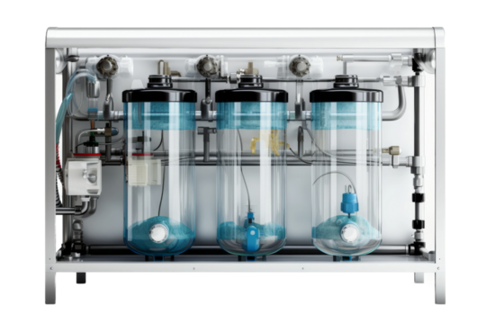 The Enigmatic Trifecta: Three Tanks of Mystical Blue Elixirs on a White or Clear Surface PNG Transparent Background..