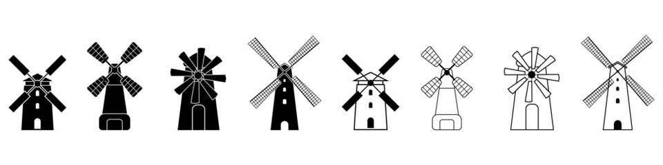 Mill icon vector set. Windmill illustration sign collection. Farmhouse symbol. Grinder logo.