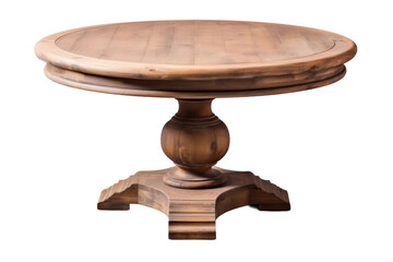 The Dance of Wood and Light: A Majestic Wooden Round Table on a White or Clear Surface PNG Transparent Background..