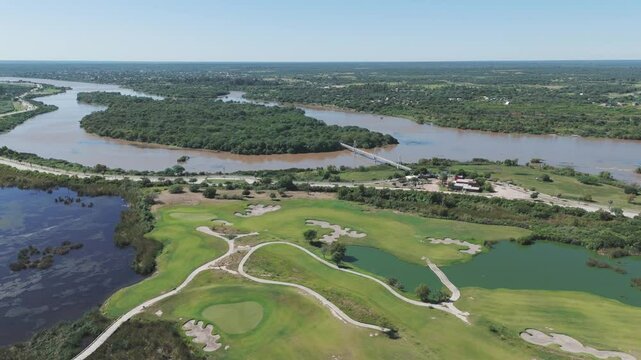 A magnificent golf course captured from a drone perspective in Termas de R&iacute;o Hondo, Santiago del Estero, Argentina, South America.